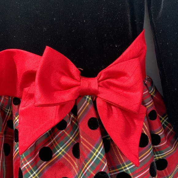 Bonnie Jean black and red plaid with polka dots velvet bodice 3T - Picture 3 of 4
